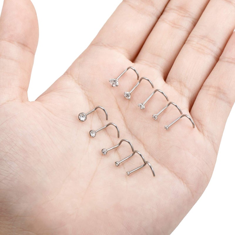 Tornito 20G 10Pcs Stainless Steel Screw Shaped Nose Studs Rings CZ Nose Ring Labret Nose Piercing Jewelry for Men Women Silver Tone 1.5mm-2mm-2.5mm-3mm-3.5mm CZ - Image 5